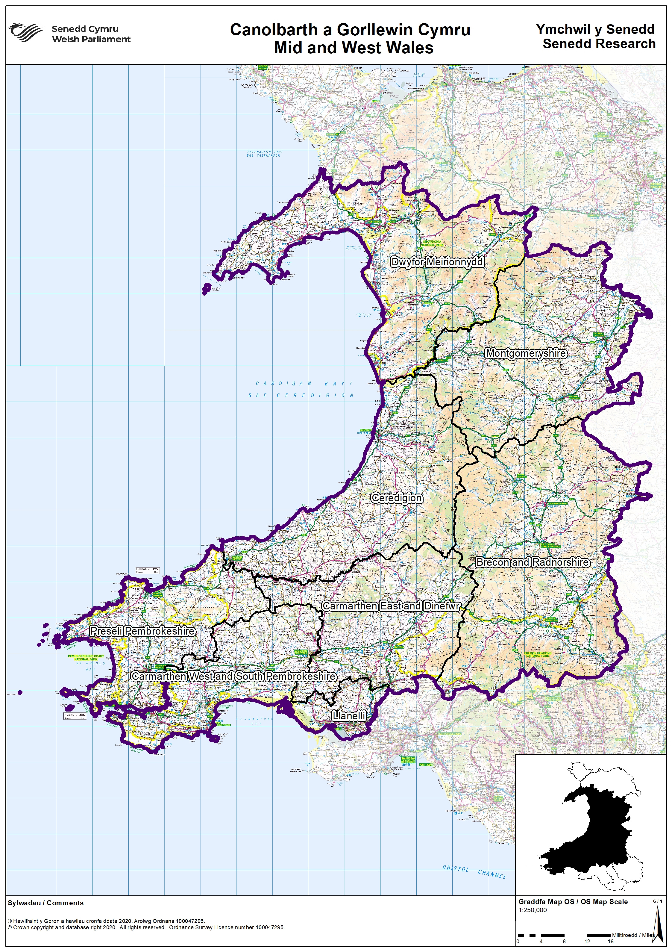 Map of Mid and West Wales