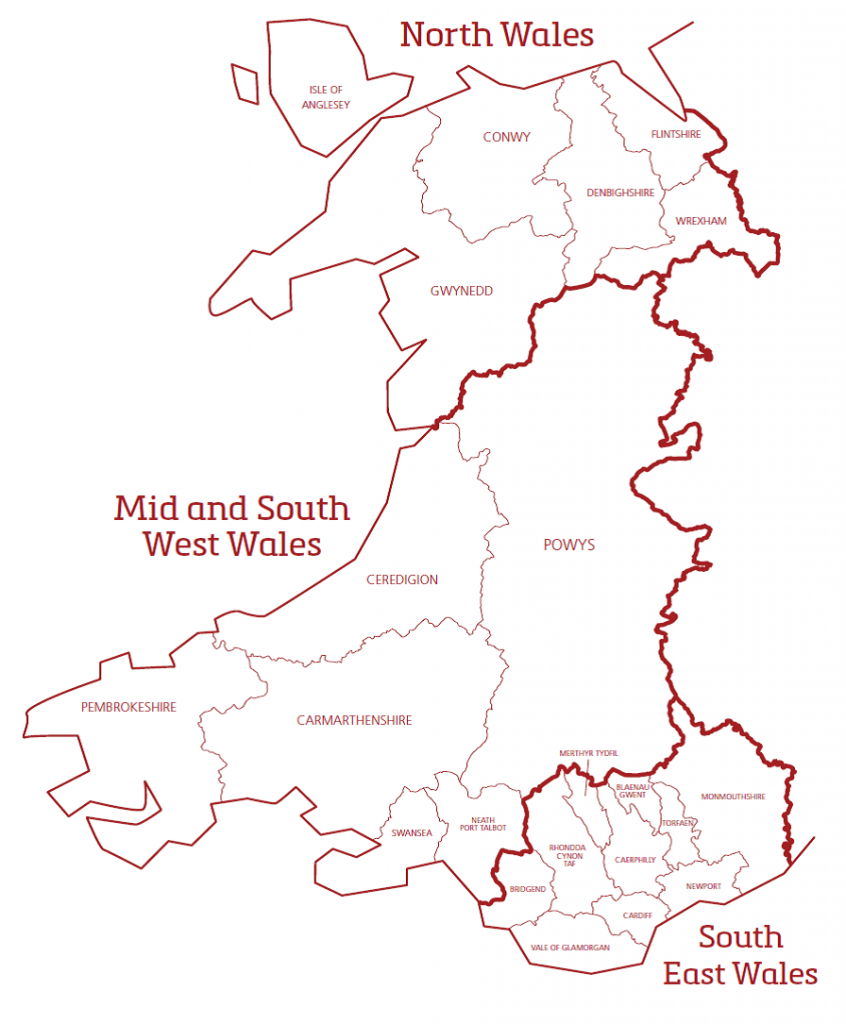 Map showing economic regions of Wales from Welsh Government Economic Action Plan